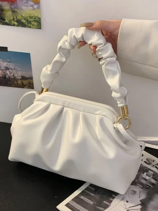 Fashionable Plain Top Handle Minimalist Ruched Bag