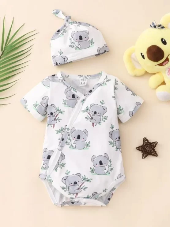 Baby Allover Koala Print V Neck Tee Bodysuit & Hat