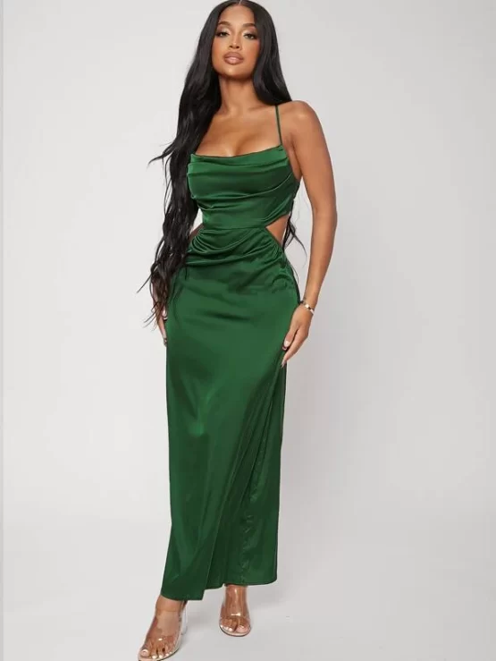 BAE Cut Out Criss Cross Backless Satin Dress