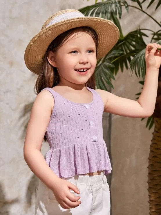 Toddler Girls Eyelet Detail Peplum Knit Button Front Top