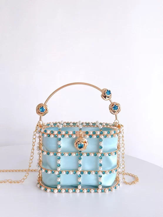 Mini Rhinestone & Faux Pearl Decor Bucket Bag