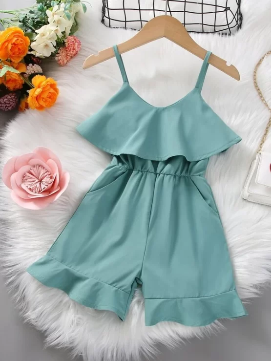 Toddler Girls Ruffle Detail Slant Pockets Cami Jumpsuit