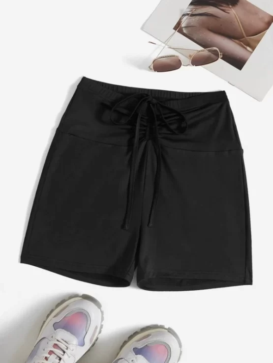Drawstring Plain Casual Knot Front Biker Shorts