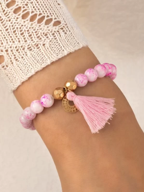One Piece Tassel & Round Charm Beaded Bracelet