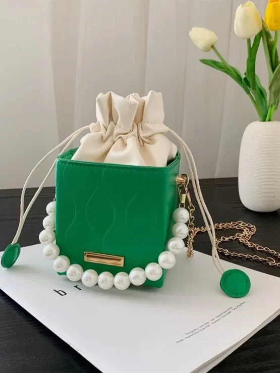 One Piece Mini Faux Pearl Decor Bucket Bag