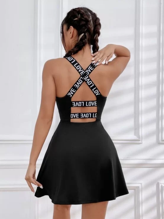 Letter Tape Criss Cross Active Backless Dress