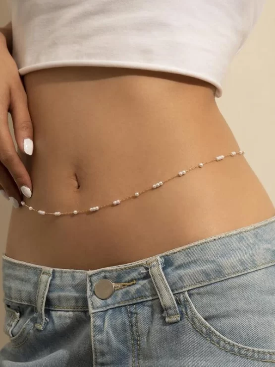Fashionable One Piece Faux Pearl Decor Waist Chain