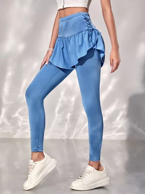 Lace-up Side Ruffle Trim 2 In 1 Sports Leggings