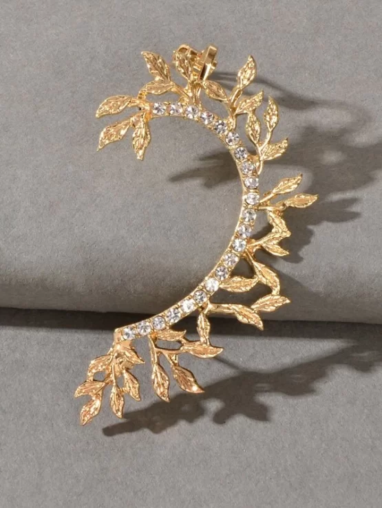 Fashionable Rhinestone & Leaf Decor Earring