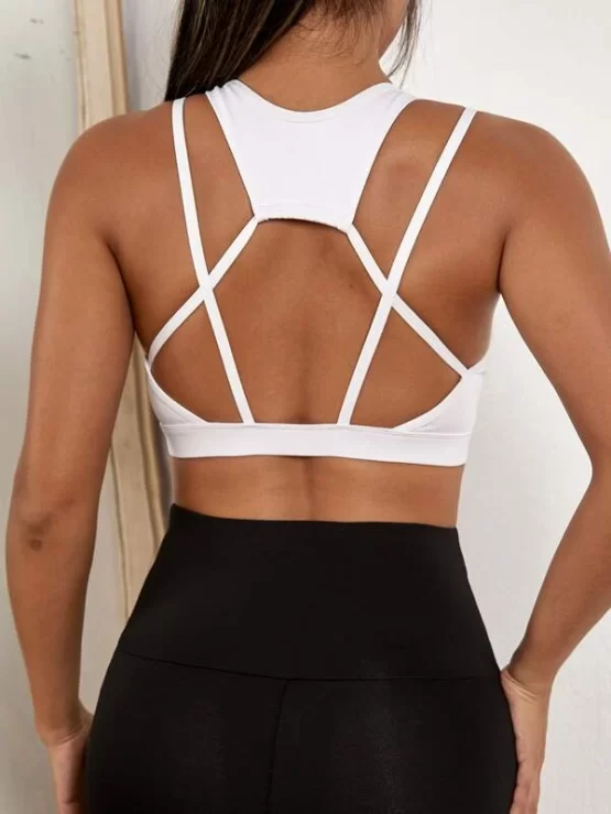 Criss Cross Plain Cut Out Backless Sports Bra