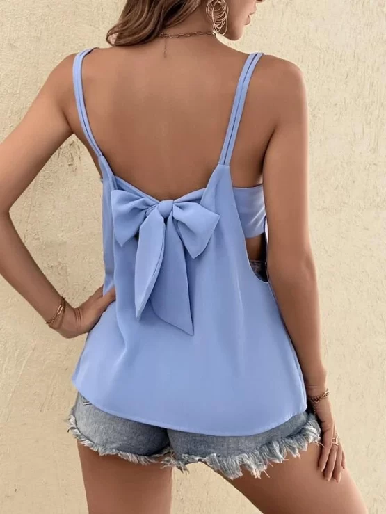 Backless Plain Tie Back Knot Solid Cami Top