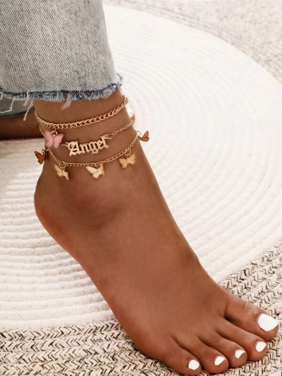 Three Pieces Butterfly Charm Chain Anklet