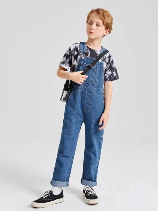 Boys Pocket Patched Denim Overall Jumpsuit