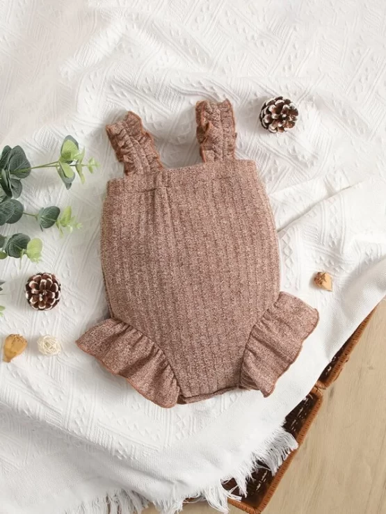 Baby Plain Cute Cami Ruffle Hem Bodysuit