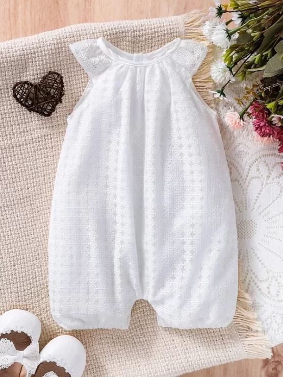 Baby Ruffle Plain Tank Trim Lace Romper