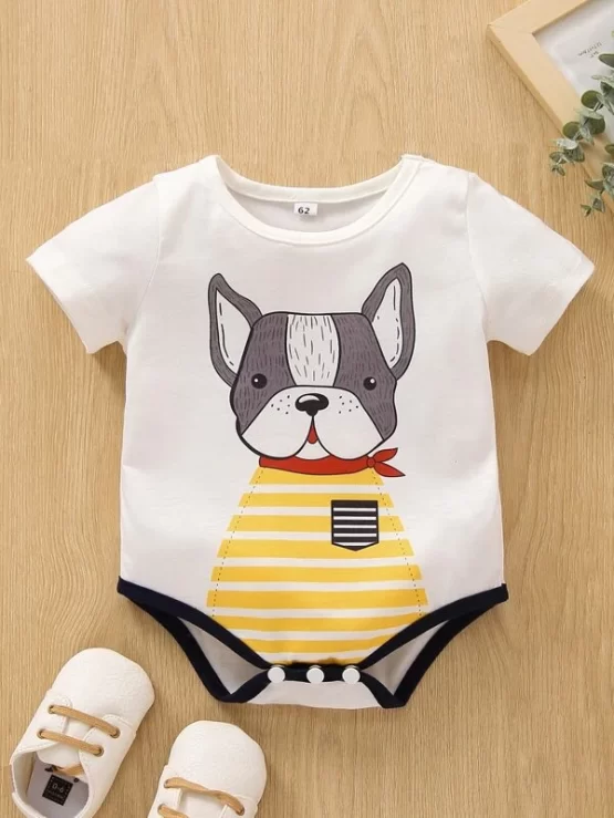 Baby Dog Print Contrast Binding Tee Bodysuit