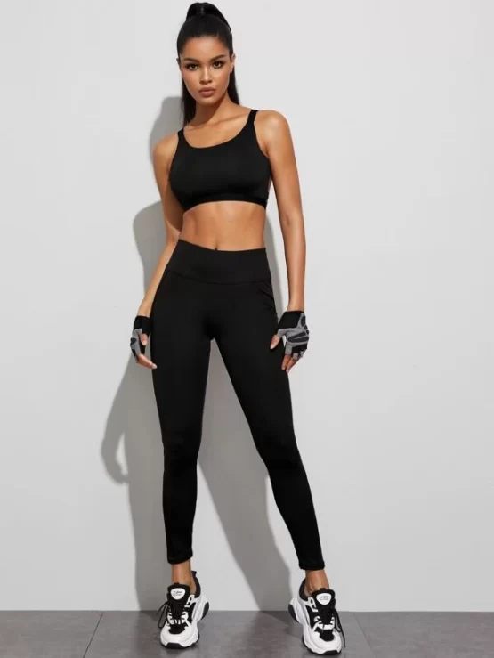 Light Support Letter Tape Strappy Back Sports Bra - Image 2