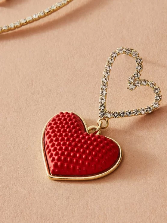 One Pair Asymmetry Rhinestone Decor Heart Drop Earrings - Image 3