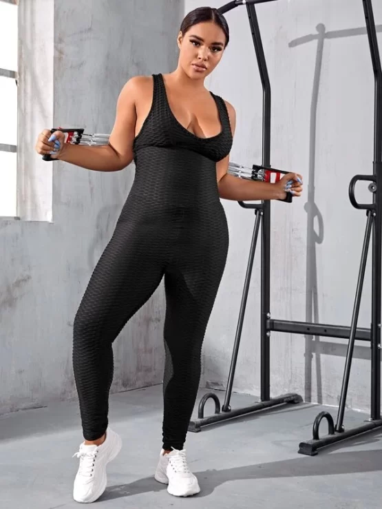 Plus Criss Cross Backless Textured Sports Jumpsuit - Image 3