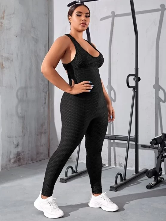 Plus Criss Cross Backless Textured Sports Jumpsuit - Image 2
