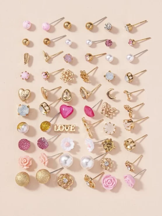Thirty Pairs Multicolor Pearl Flower Stud Earrings - Image 2