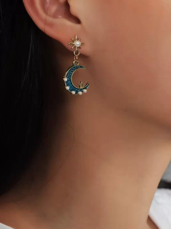 Fashionable Pearls Star Moon Drop Earrings - Image 2