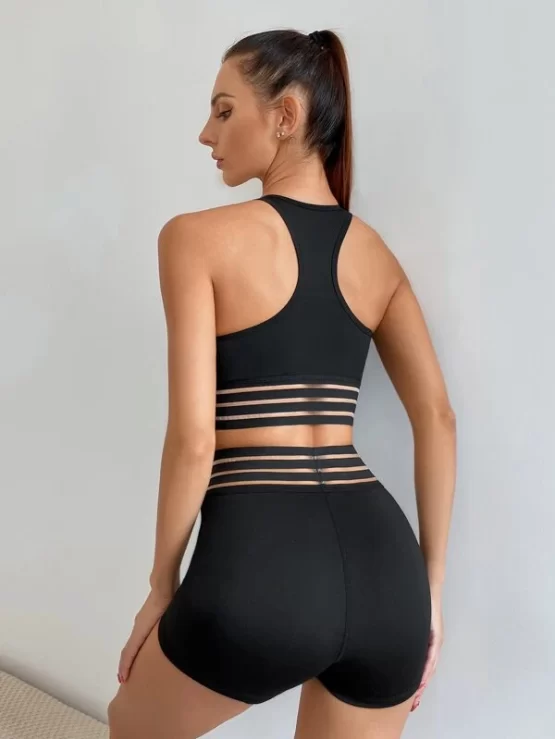 Striped Racer Back Sports Bra & Biker Shorts - Image 3