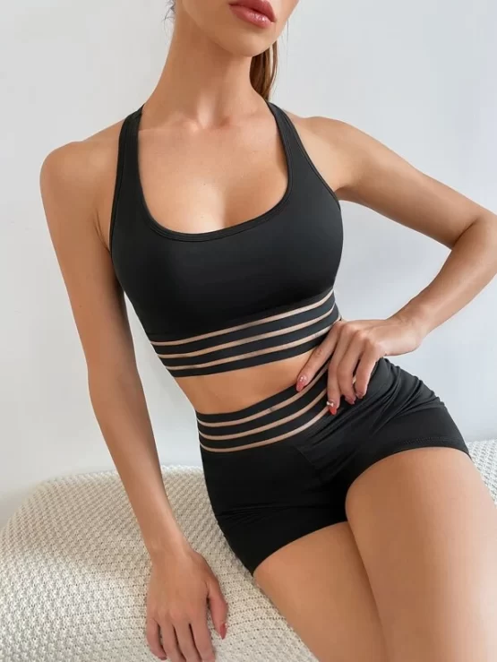 Striped Racer Back Sports Bra & Biker Shorts - Image 2