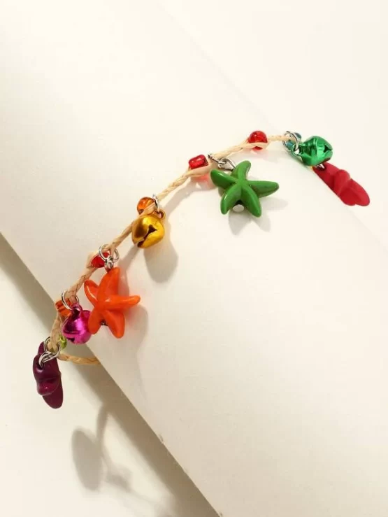 Fashionable Starfish and Bell Charm Anklet - Image 3