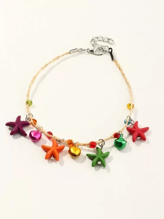 Fashionable Starfish and Bell Charm Anklet - Image 2