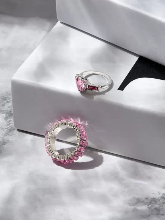Two Pieces Heart Rhinestone Decor Ring - Image 2
