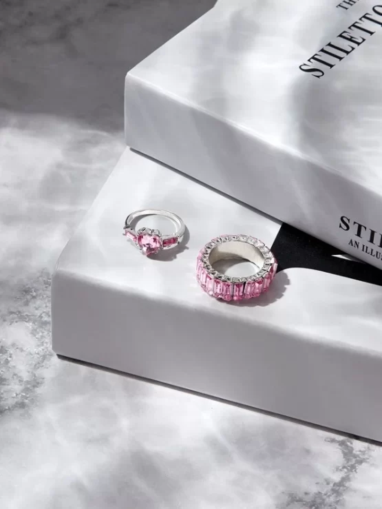 Two Pieces Heart Rhinestone Decor Ring - Image 3