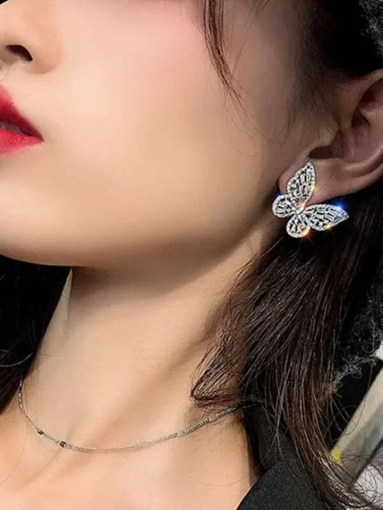 Zircon Glamorous Butterfly Decor Stud Earrings - Image 3