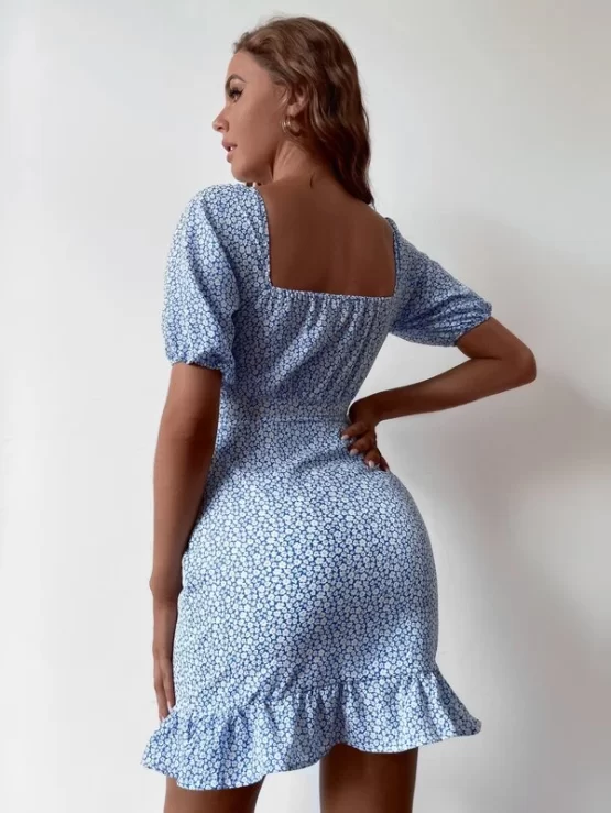 Ditsy Floral Knot Bust Peekaboo Hem Dress - Image 2