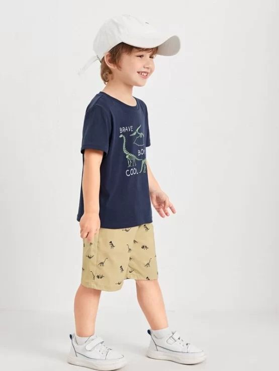 Toddler Boys Dinosaur Letter Graphic Tee & Shorts - Image 3