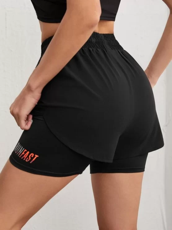 Breathable Letter Graphic 2 In 1 Sports Shorts - Image 2