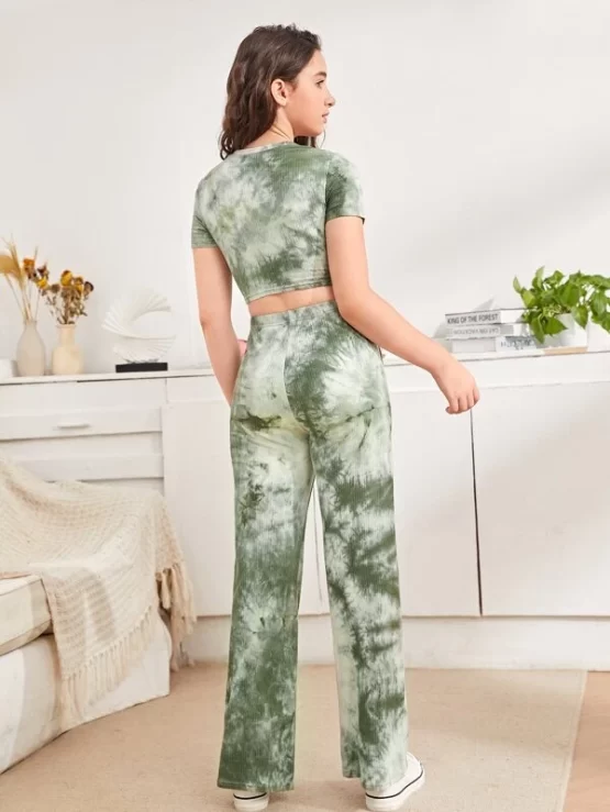Teen Girls Tie Dye Cross Wrap Crop Top & Pants Set - Image 2