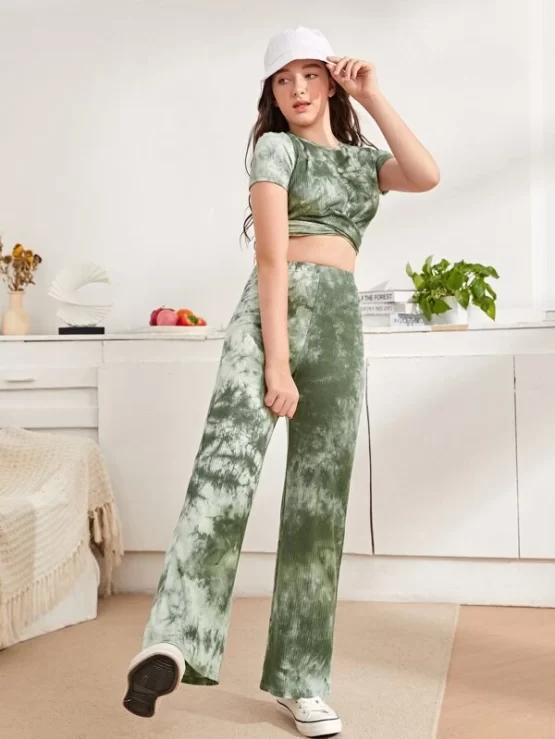 Teen Girls Tie Dye Cross Wrap Crop Top & Pants Set - Image 3