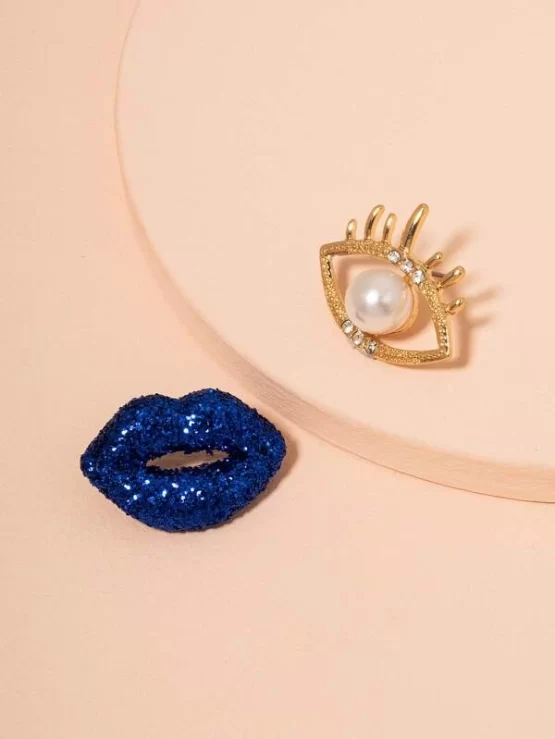 Eye & Lip Glamorous Mismatched Design Earrings - Image 2