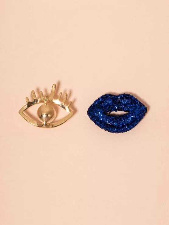 Eye & Lip Glamorous Mismatched Design Earrings - Image 3