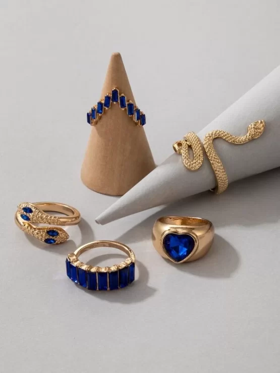 Fashionable Five Pieces Rhinestone Decor Ring - Image 2
