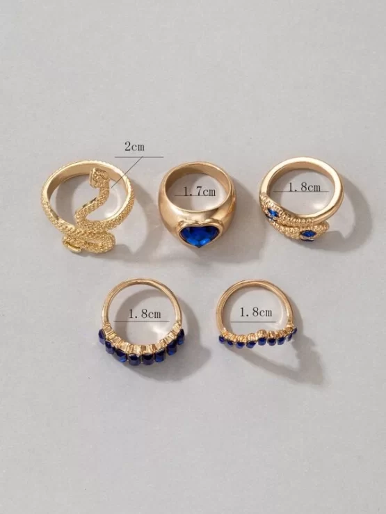 Fashionable Five Pieces Rhinestone Decor Ring - Image 3