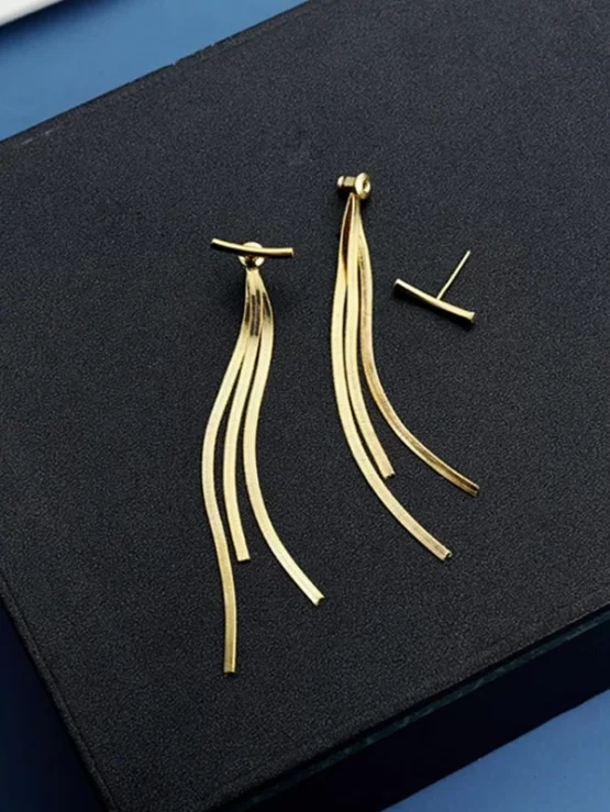 Elegant Metal Copper Tassel Decor Earrings - Image 2