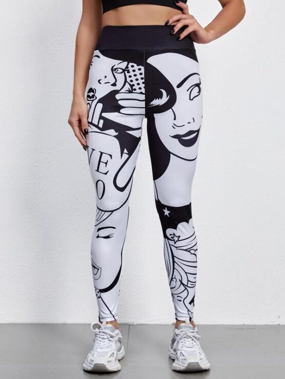 Absorbs Sweat Pop Art Print Sports Leggings - Image 3