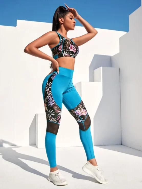 Floral Print Criss Cross Letter Tape Panel Sports Set - Image 2