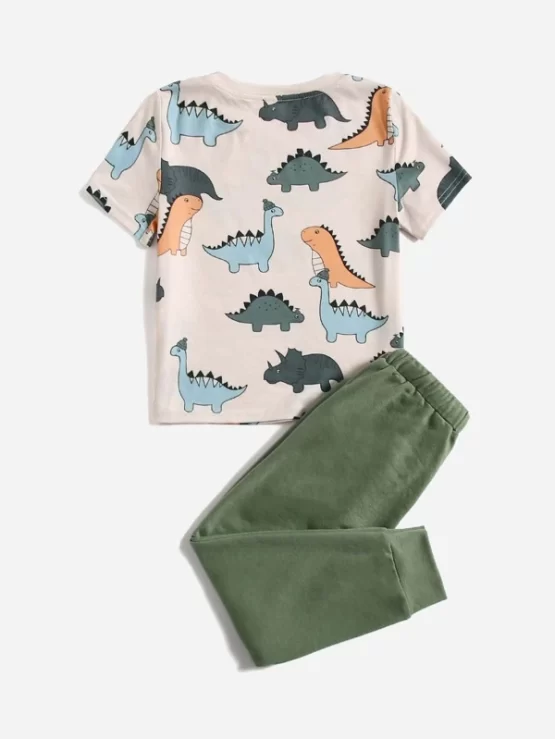 Toddler Boys Dinosaur Print Top & Letter Graphic Sweatpants - Image 3