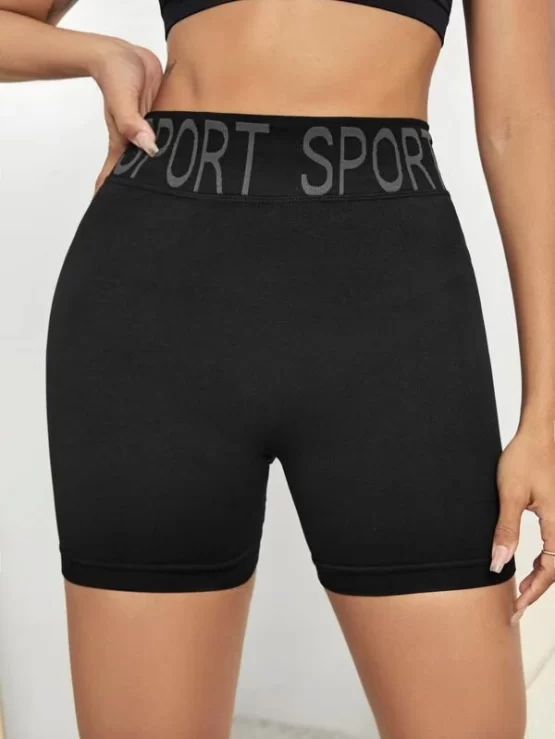 Breathable High Waist Letter Graphic Sports Shorts - Image 2