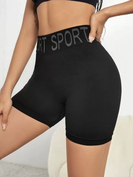 Breathable High Waist Letter Graphic Sports Shorts - Image 3