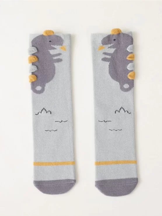 Baby Cartoon Dinosaur Print Over The Knee Socks - Image 8