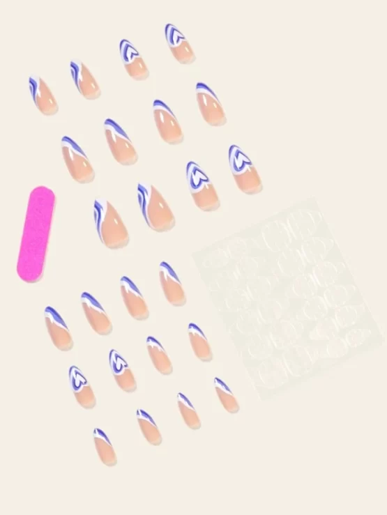 24 Pieces Heart Pattern Fake Nail & 1 sheet Tape & 1 Piece Nail File - Image 3